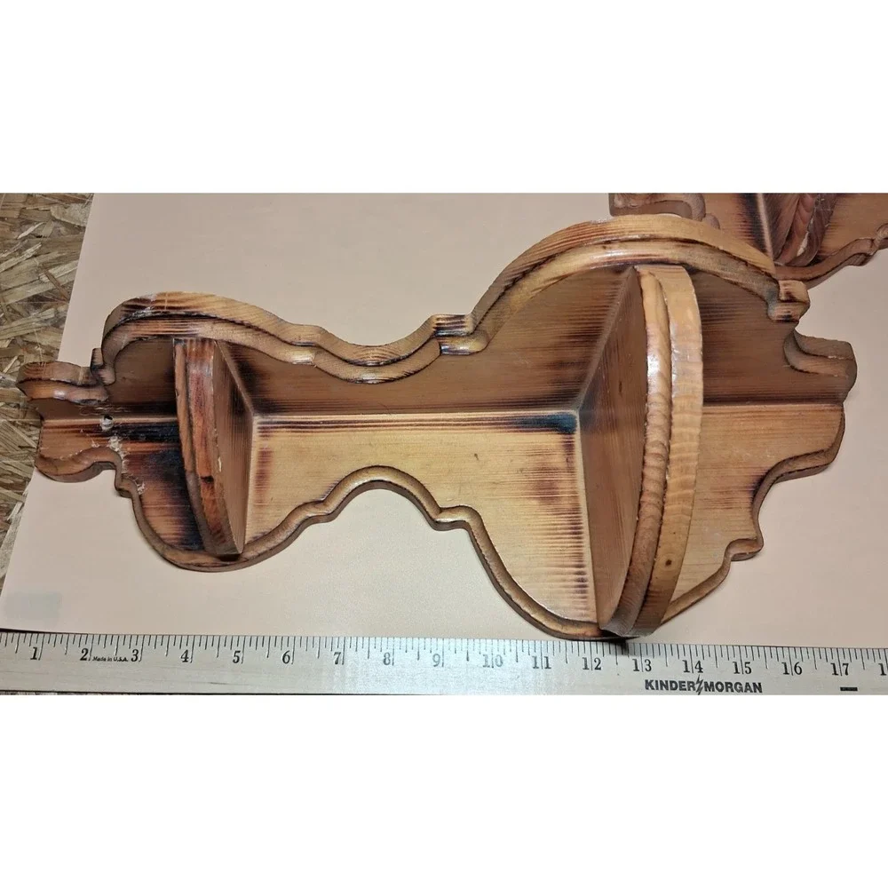 2 Vintage Carved Wood Corner Wall Shelfs W/Two Tiers